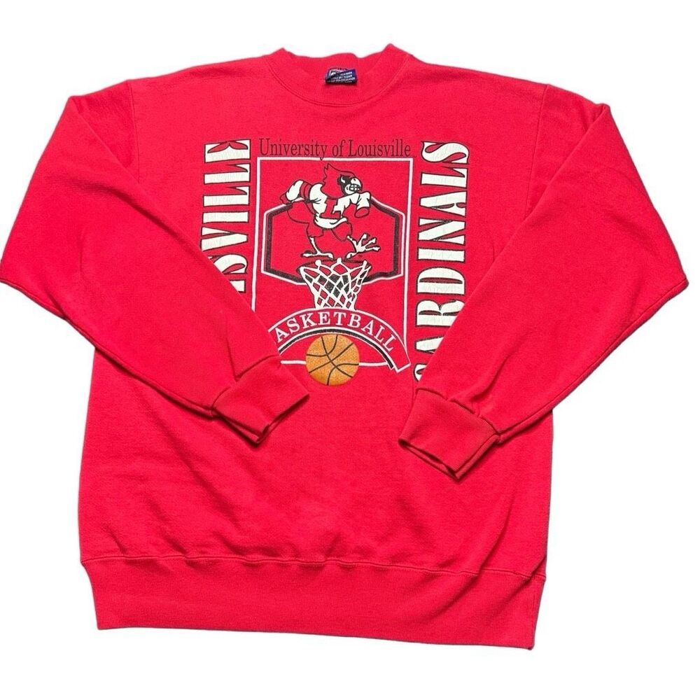 Vintage Louisville Cardinals Basketball Mens L MADE IN USA Sweatshirt 1992 NCAA - Picture 1 of 10